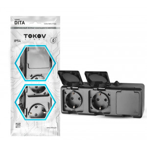 Розетка 3-м ОП Dita 16А IP54 250В с заземл. с крышкой карбон TKL-DT-R3Z-C14-IP54