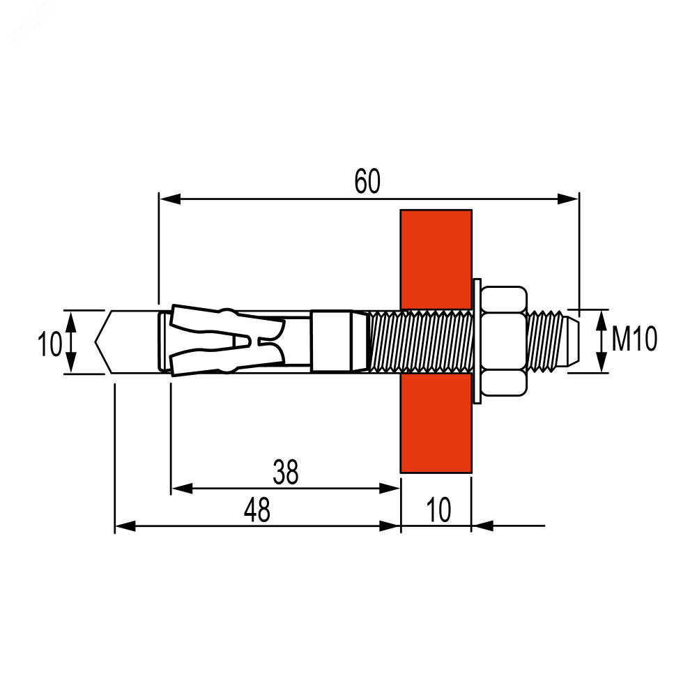 Изображение товара Анкер клиновой М10х60 усилен DKC CM481060 для тяжелых конструкций