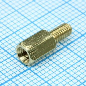 PCHSN- 7, Стойка латунная, без покрытия шестигранная М3 отверстие-винт, L= 7мм