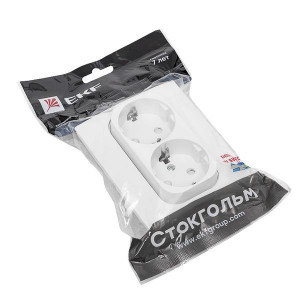 Розетка 2-м СП Стокгольм 16А IP20 с заземл. защ. шторки бел. PROxima EXR16-128-10