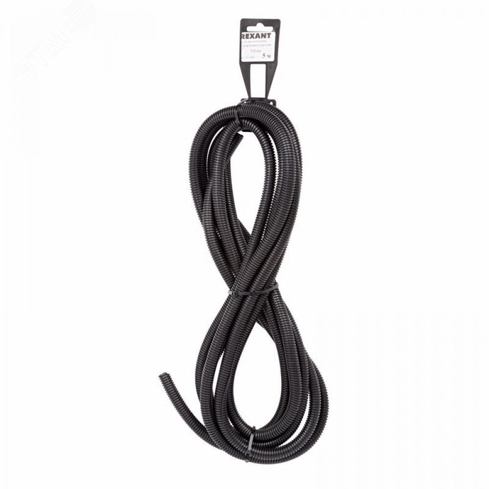 Изображение товара Гофрированная автомобильная труба ПП разрезная d9.8мм черная 5м Rexant