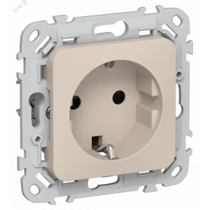 FLITE Розетка с заземлением с защитными шторками безвинтовое крепление 16А РСш11-1-ФлЛ льняной IEK FI-R14-16-1-K88
