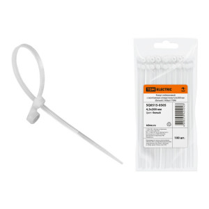 Хомут нейлоновый с монтажным отверстием 4,3х200 мм (белый) (100шт) SQ0515-0505