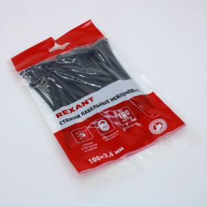 Стяжка 3.6*100 черная (100 шт), хомут-стяжка кабельная нейлоновая