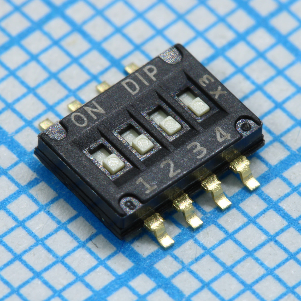 Изображение товара Движковый переключатель DHN-04F-V-T/R 4 группы SMD 1.27мм