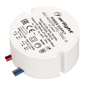 Блок питания ARJ-KE40700-PFC-TRIAC-R (28W, 700mA) 028270, Диммируемый источник тока по стандарту TRIAC с гальванической развязкой для светильников и мощных светодиодов. Входное напряжение 220-240 VAC. Выходные параметры: 27-40 В, 700 mА, 28 Вт. Встроенный PFC >0,92. Негерметичный пластиковый корпус IP 44. Габари