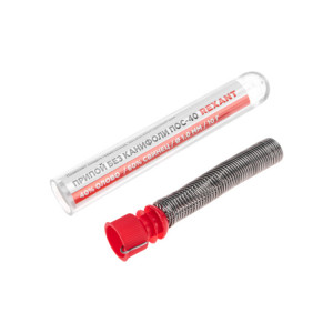 Припой ПОС-40   1.0мм  10гр. колба, Припой проволочный без канифоли REXANT (олово 40%, свинец 60%), колба