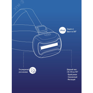 Фонарь светодиодный налобный 3Вт КОБ KOC-H3WCOBLED