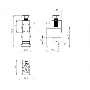 Шинная клемма для кабеля, сечение шины 10 мм, кабель 70-120 мм R5BC1012