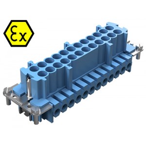 Контактная вставка 72.310.2453.9, Вилочная контактная вставка взрывозащищенного разъема REVOS Ex, Size 24, винтовая фиксация, с защитой провода, 24 полюсов + РЕ, 90 V, до 16 A, материал контактов: медный сплав, тип покрытия контактов: олово
