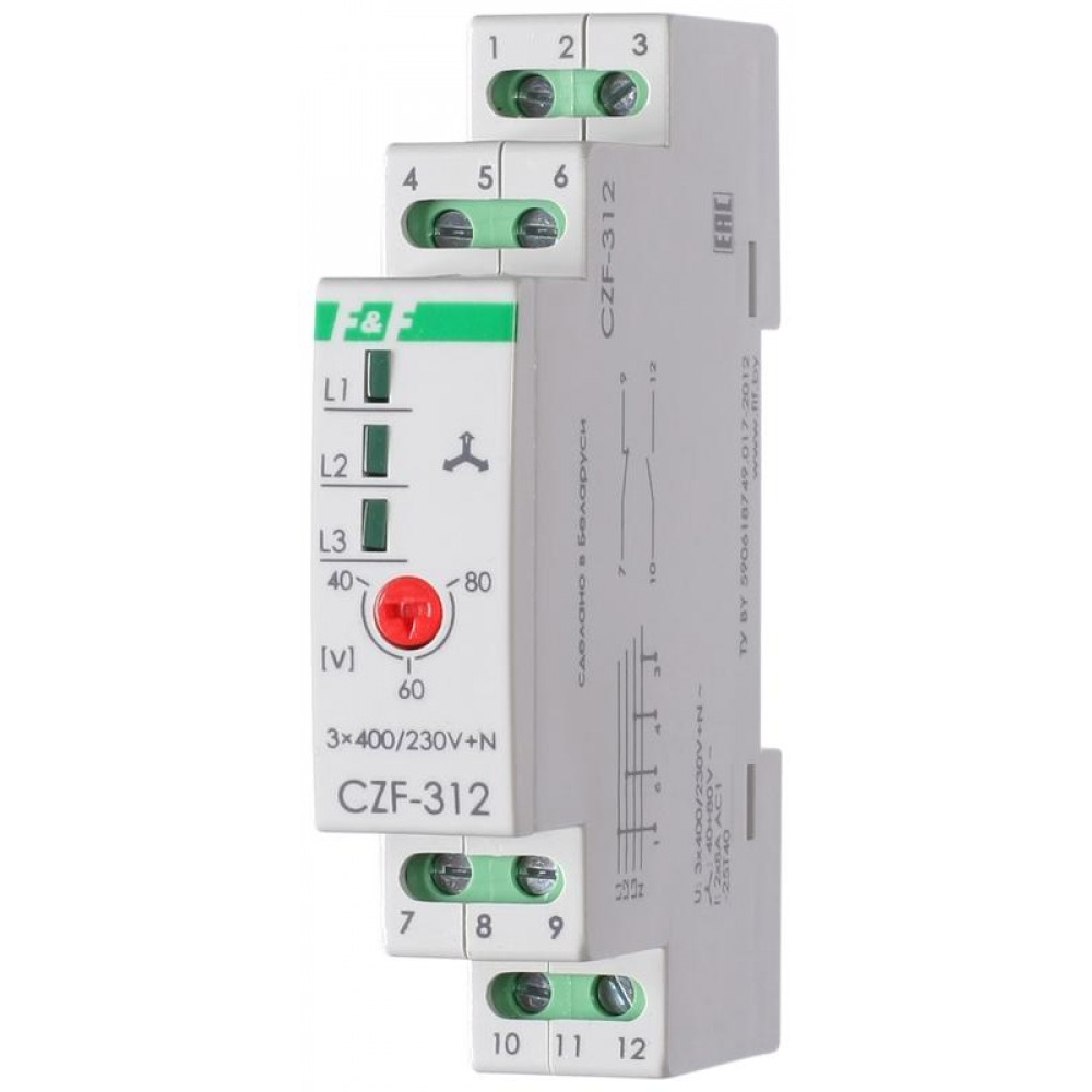 Изображение товара Реле контроля фаз CZF-312 EA04.001.007 Евроавтоматика 220В 3А DIN-рейка