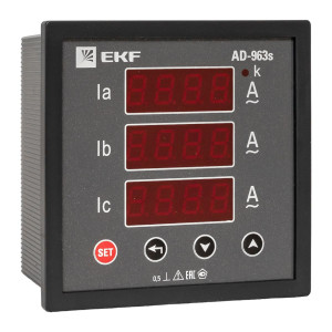 Амперметр AD-963s цифровой на панель 96x96 (квадратный вырез) трехфазный в коротком корпусе EKF PROxima AD-963s