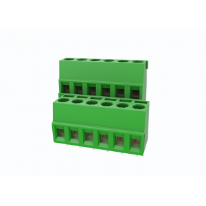 Клемма на плату MC-DTD5.0H06C, Клемма, 2 этажа, горизонтальный подвод кабеля, на плату, шаг: 5.0 мм, 6x2 полюсов, фиксация провода винтовая, исполнение: со смещением, 400V, 20A, цвет: зеленый