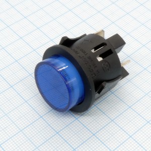DS SC-7087A-1 ФЧС, кнопка с фиксацией, нормально разомкнутая, черный корпус синяя клавиша, подсветка 220В