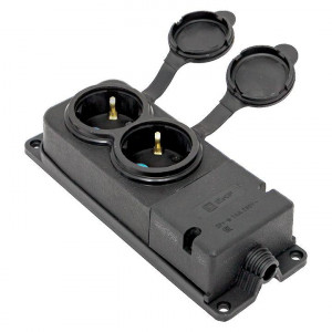 Колодка 2-м 16А IP44 2P+PE 230В с защ. крышками каучук PROxima RPS-018-16-230-44-r