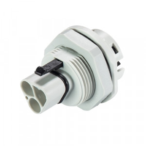 Вилочный разъем в панель RST20I3F S2 M01V GL, Вилочный разъем в панель, М25, 3 полюса, тип фиксации провода: пружинный, номинальные характеристики: 250/400V, 20A,цвет корпуса:белый,цвет контактной вставки: белый, серия RST Classic