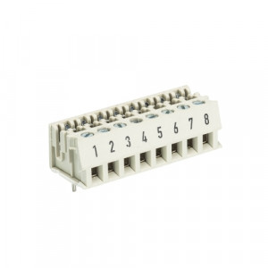 Клемма LPSTL 1/8, Клемма для торцевого подключения к печатной плате, подвод кабеля сбоку, шаг: 5.0 мм, 8 полюсов, фиксация провода винтовая, исполнение: с маркировкой, 250V, 5A, цвет: серый