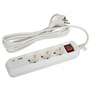 Удлинитель 3х3м с заземл. 10А +1xUSBA+1xUSBC с выкл. UB-3es-3m-USB Б0052898
