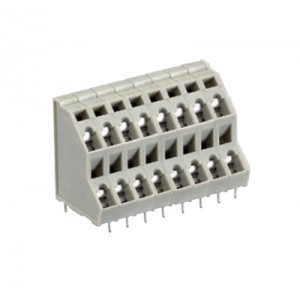 Клемма Wiecon 8291 EFK / 8 / 16 OB, Клемма, 2 этажа, подвод кабеля 45 град., на плату, шаг: 5.08 мм, 16 полюсов, фиксация провода пружинная, исполнение: без маркировки, 250V, 12A, цвет: серый
