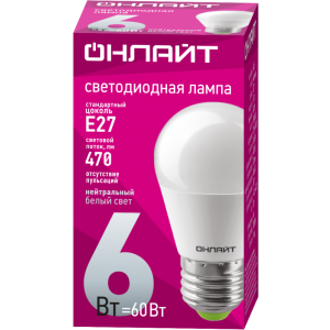 Лампа светодиодная 71 646 OLL-G45-6-230-4K-E27 6Вт шар 4000К нейтр. бел. E27 470лм 220-240В 71646