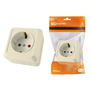 Розетка 2П+З открытой установки с з/ш IP20 16А, слоновая кость "Ладога" SQ1801-0064