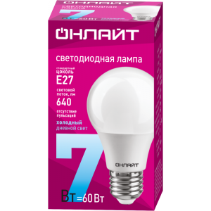 Лампа светодиодная 61 139 OLL-A60-7-230-6.5K-E27 7Вт грушевидная 61139