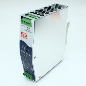 WDR-60-48, Преобразователь AC-DC на DIN-рейку 60Вт, выход 48В/0…1.25A, рег. вых=48…57В, вход 180…550V AC, 47…63Гц /254…780V DC, изоляция 3000В AC, в кожухе 32х125.2х102мм, -30…+85°С