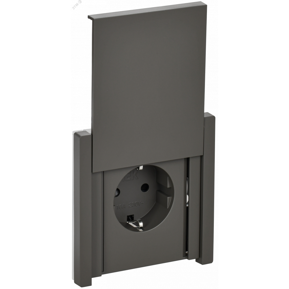Изображение товара Розетка 1-местная с заземлением и защитными шторками IP44 IEK FP319 серый