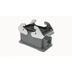 Закрытое основание разъема D10B-SF-2L-2M20, Основание разъема на панель, закрытое, типоразмер 10B, с уплотнителем, 2 отверстия с резьбой для кабельных вводов M20x1,5, с двумя защелками, без защитной крышки, материал корпуса: алюминиевый сплав