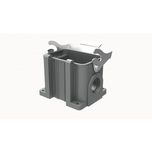 Закрытое основание разъема D48B-SF-1L-PG29, Основание разъема на панель, закрытое, типоразмер 48B, с уплотнителем, 1 отверстие с резьбой для кабельных вводов PG29, с одной защелкой, без защитной крышки, материал корпуса: алюминиевый сплав