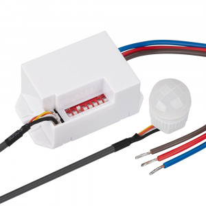 Датчик движения PRIME-PIR-IN-360-230V-MULTI (56x33mm, 800W, IP20) 027387, Инфракрасный датчик движения (ИК-датчик (IP20) отделен от основного блока (IP20)), совмещенный с датчиком освещенности, регулировка времени (5с – 8 мин), расстояния (до 6 м при монтаже на потолок, до 8 м при монтаже на стену), освещенности (10-2000 лк). У