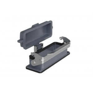 Открытое основание разъема H24B-OM-1L-PC, Основание разъема на панель, открытое, типоразмер 24B, с уплотнителем, с одной металлической защелкой, с пластиковой защитной крышкой, материал корпуса: алюминиевый сплав