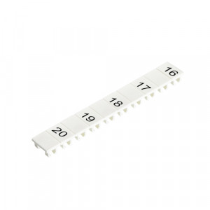 Маркировка для клемм (полоска) M1.165.2000.2, Маркировочные шильдики, для клемм сечением 2,5 мм.кв., боковая / верхняя, 10 шильдиков, нанесенные символы: 16, пробел,17, ,18, ,19, ,20, с горизонтальным расположением, размер шильдика: 4,8 x 8,3 мм, цвет: белый