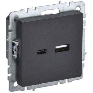 Розетка BRITE USB A+C 18Вт РЮ11-1-БрЧ черн. BR-U22-018-K02
