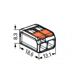 Клемма CM-221-2P, Клеммная колодка, 2 полюса, рычажковый зажим провода, сечение провода: 0.2 - 4 мм кв., номинальные характеристики: 450 V; 32 A; цвет прозрачный