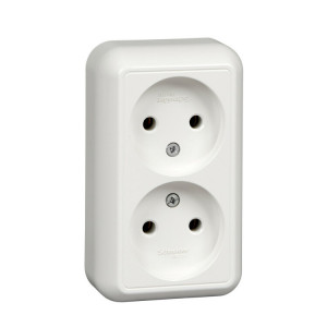 ПРИМА О/У РОЗЕТКА 2-я без заземления без шторок 16А 250В, БЕЛЫЙ, RA16-213-BI