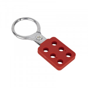 gwrK12, Множитель замковый алюминиевый с виниловым покрытием, диаметр затвора – 38 мм, ширина фиксатора – 6 мм, 123х40 мм, цвет – красный, 1 шт/упак