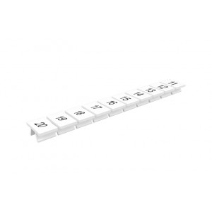 Маркировка (полоска) 308801/11...20V, Маркировочные шильдики, для клемм сечением 6 мм.кв., боковая / верхняя, 10 шильдиков, нанесенные символы: 11...20, с вертикальным расположением, размер шильдика: 8 x 10,6 мм, цвет: белый