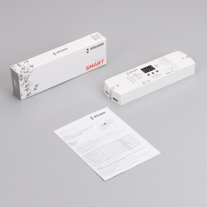 INTELLIGENT ARLIGHT Диммер SMART-DALI-204-72-SH-DT6/DT8-SUF (12-48V, 4x350-1200mA) 038544, Диммер DALI для светильников. Возможность смены стандарта DALI - DT6/DT8. Питание/выход DC 12-48V, выход DC 3-45V, 4 раздельных канала, ток нагрузки 4х(350-1200mA), максимальная суммарная мощность нагрузки 4.2-216W. Цифровой дисплей и кнопки на корпусе. Р