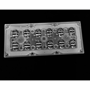 ALST173D12LED5050T2M, Групповая прямоугольная линза 2x6 на 12 светодиодов 3030/3535/5050, эфф=93%, диаграмма T2 , 173x71.4mm   H:9,65mm, PMMA