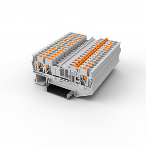 Клемма с размыкателем UPT-2.5/1-2K-GY, Клемма с ножевым размыкателем, 3 точки подключения, тип фиксации провода: Push-in, номинальное сечение: 2,5 мм кв., 20A, 400V, ширина: 5,2 мм, цвет: серый, тип монтажа: DIN35