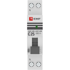 Выключатель автоматический дифференциального тока 1мод. C 25А 10мА тип А 6кА АВДТ-63М (электрон.) PROxima D636EA25C10