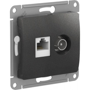 GLOSSA РОЗЕТКА двойная ТВ + компьютерная RJ45, кат. 5Е, АНТРАЦИТ GSL000789