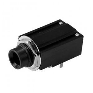 SJ-63043F, Телефонные разъемы audio jack, 6.35 mm, horizontal, 3 conductor, through hole, 2 DPDT switches w/ nut