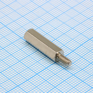 H-L1800-2400-5-03-1N1W, Стойка латунная никелированная для печатной платы, шестигранная, М3, 18мм, отверстие-винт