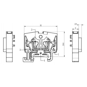 Заземляющая клемма (MINI) WS2.5-DIN15-PE-01P-1C-00Z(H), Заземляющая клемма, MINI, верхний подвод кабеля, 2 точки подключения, тип фиксации провода: пружинный, номинальное сечение: 2,5 мм кв., 24A, 800V, ширина: 5 мм,цвет: желто-зеленый, тип монтажа: DIN15