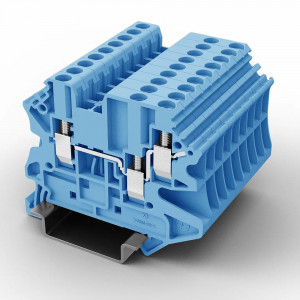 Проходная клемма UUT-2.5/1-2-BE, Проходная клемма, 3 точки подключения, тип фиксации провода: винтовой, номинальное сечение: 2,5 мм кв., 24A, 500V, ширина: 5,2 мм, цвет: синий, тип монтажа: DIN35