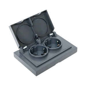 Механизм розетки двойной, 16А, IP44, с заземлением, со шторками, с рамкой, с крышками, графит Эпика EKF UP1-SOG-211-44