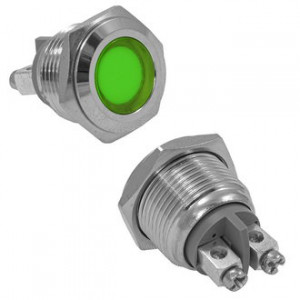 GQ16F-G, Антивандальная индикаторная лампа, цвет зеленый, 12-24В, 2А, посадочный диаметр М16, винтовое соединение