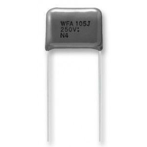 ECWF2W105JA, Конденсатор металлоплёночный полипропиленовый 1мкФ 450В пик-пик ±5% (18.1х9.3х12.6мм) радиальный 15мм 105°С россыпь